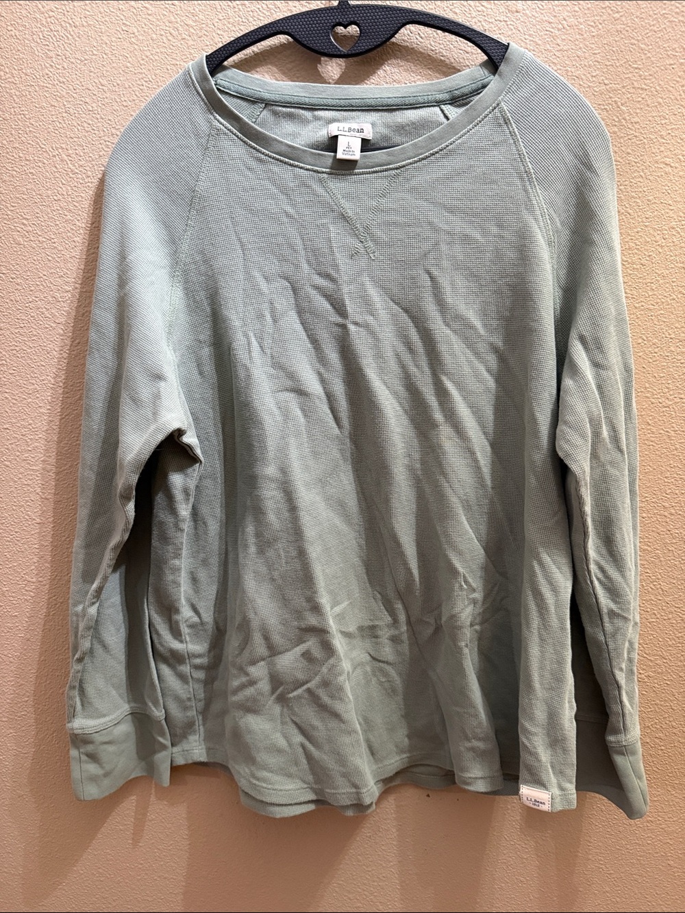 L.L. Bean Sage Green Waffle Knit Pullover
